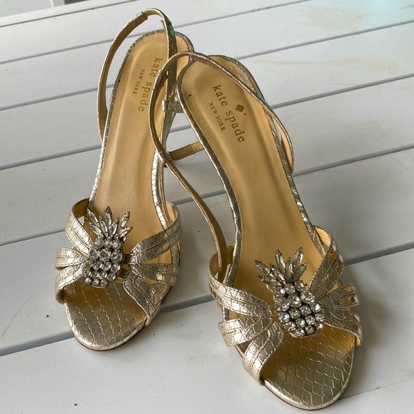 Kate Spade Strappy heels with pineapple rhinestone embellishments - Picture 1 of 9